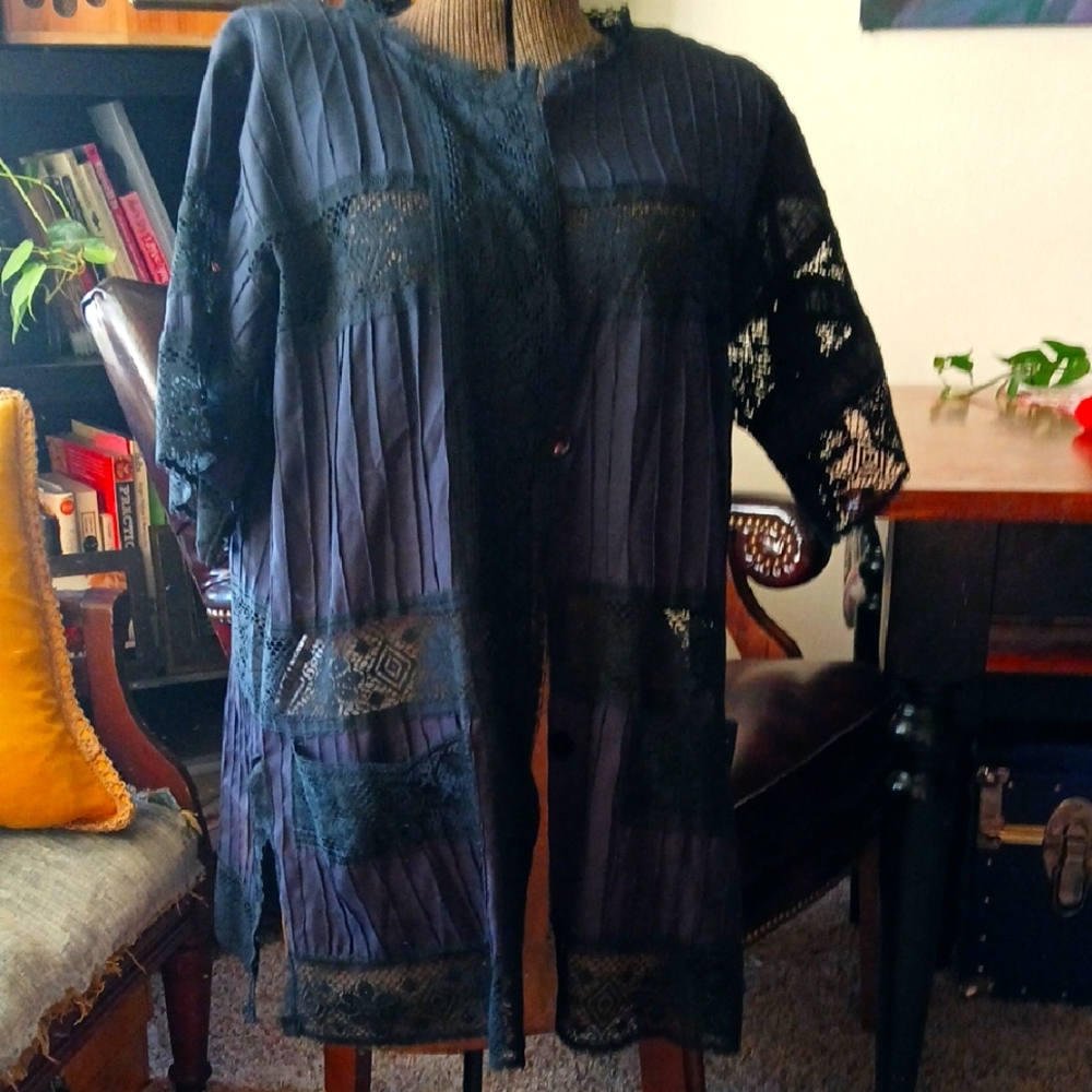 Black Lace vintage beach cover up thin Cardigan